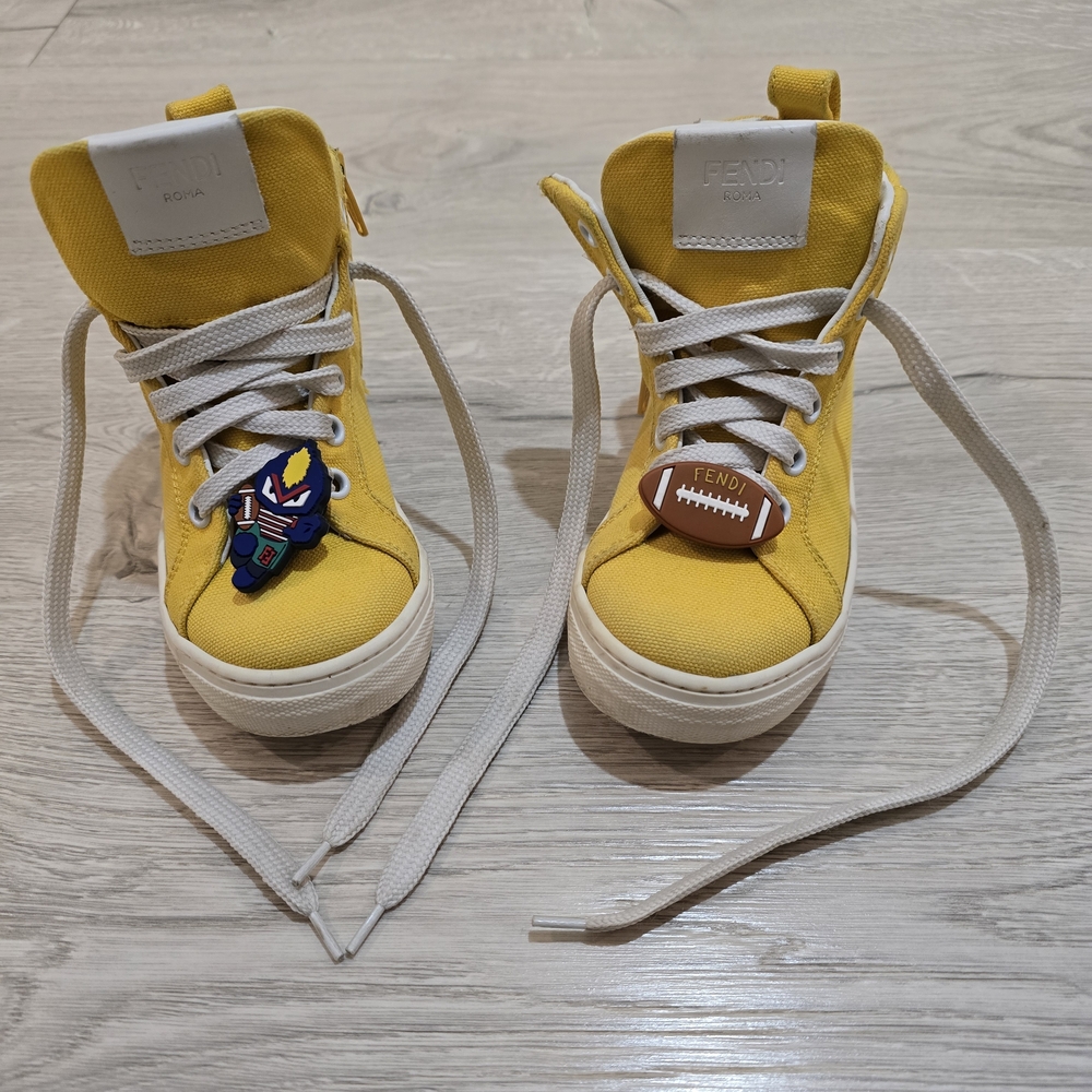 Fendi Kids Yellow High-Top Sneakers
